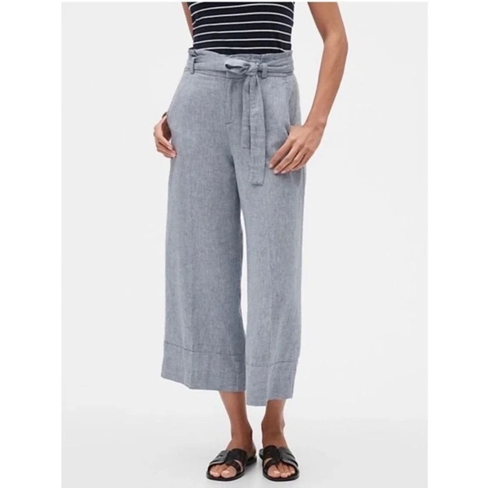 Banana Republic Blue Linen Blend Blake Crop Pants‎ Size 8